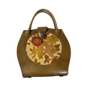 Vintage Mahler Leather & Tapestry Handbag Floral Top Handle Purse 60s-70s